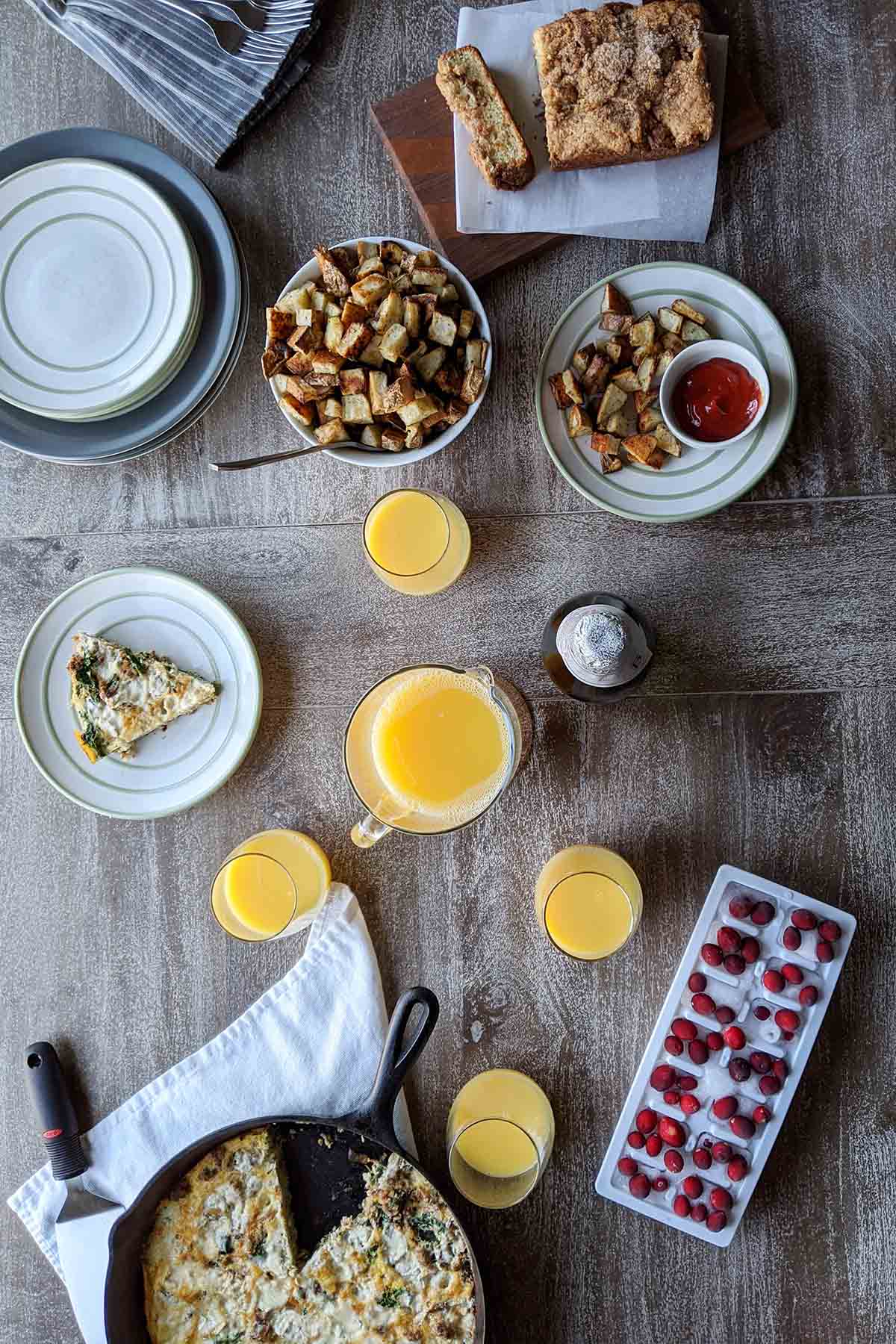 new years brunch orange juice and frittata