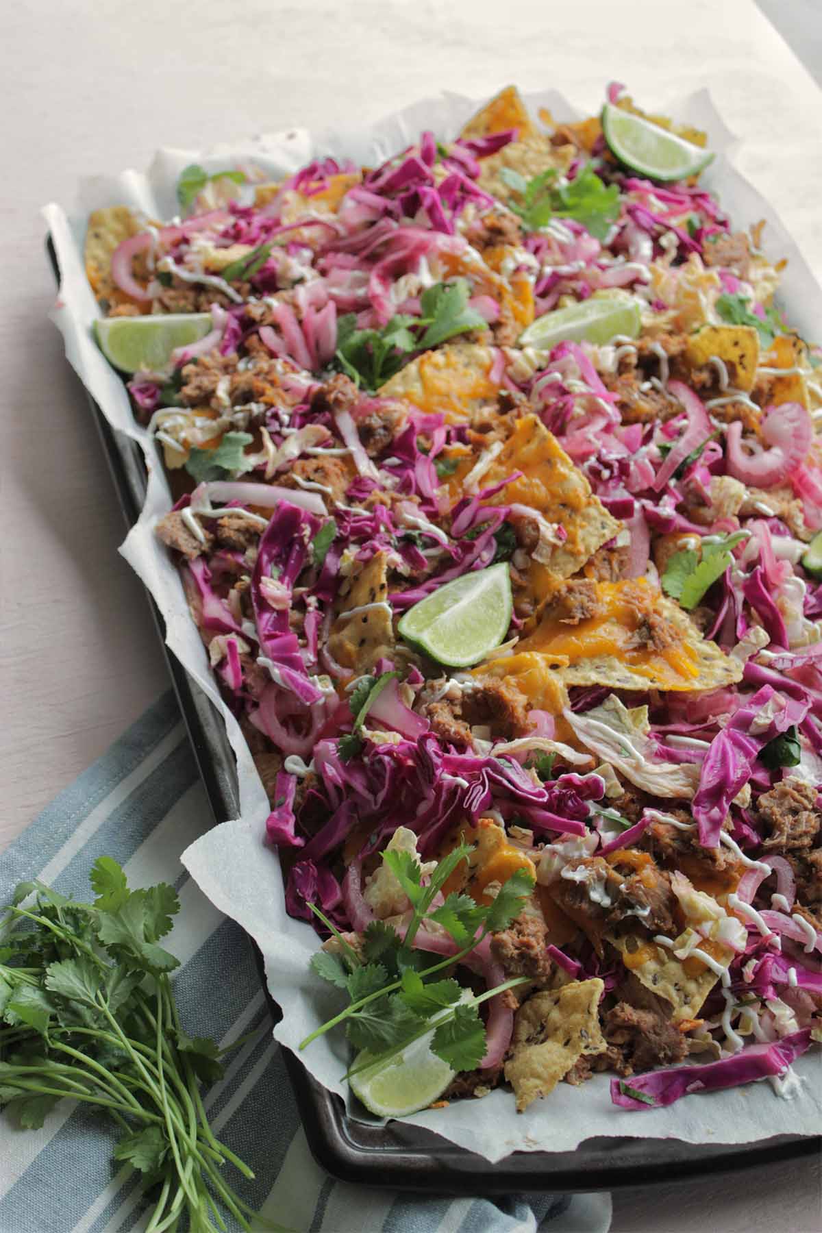 pulled pork nachos with slaw.