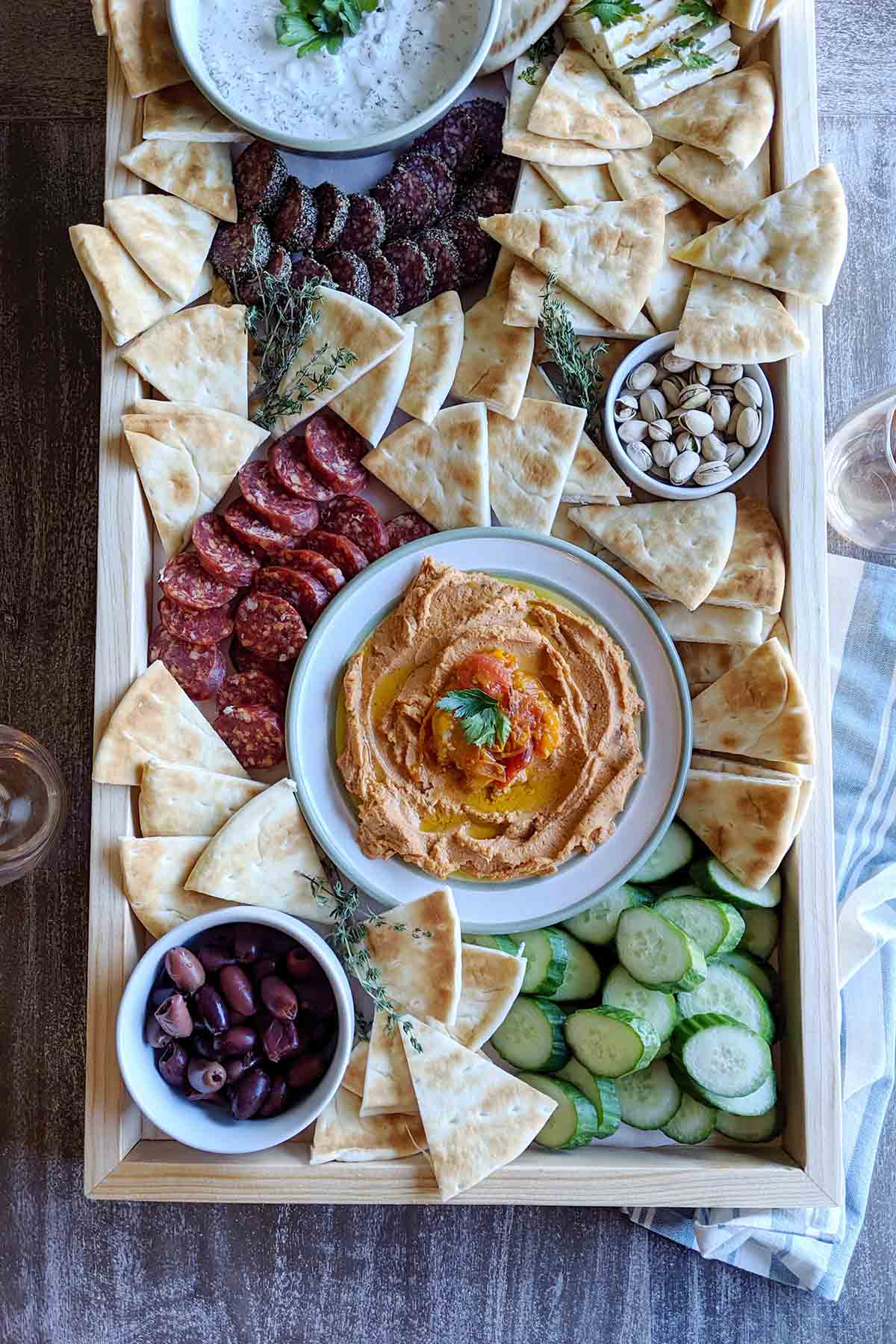 greek appetizer platter with salami