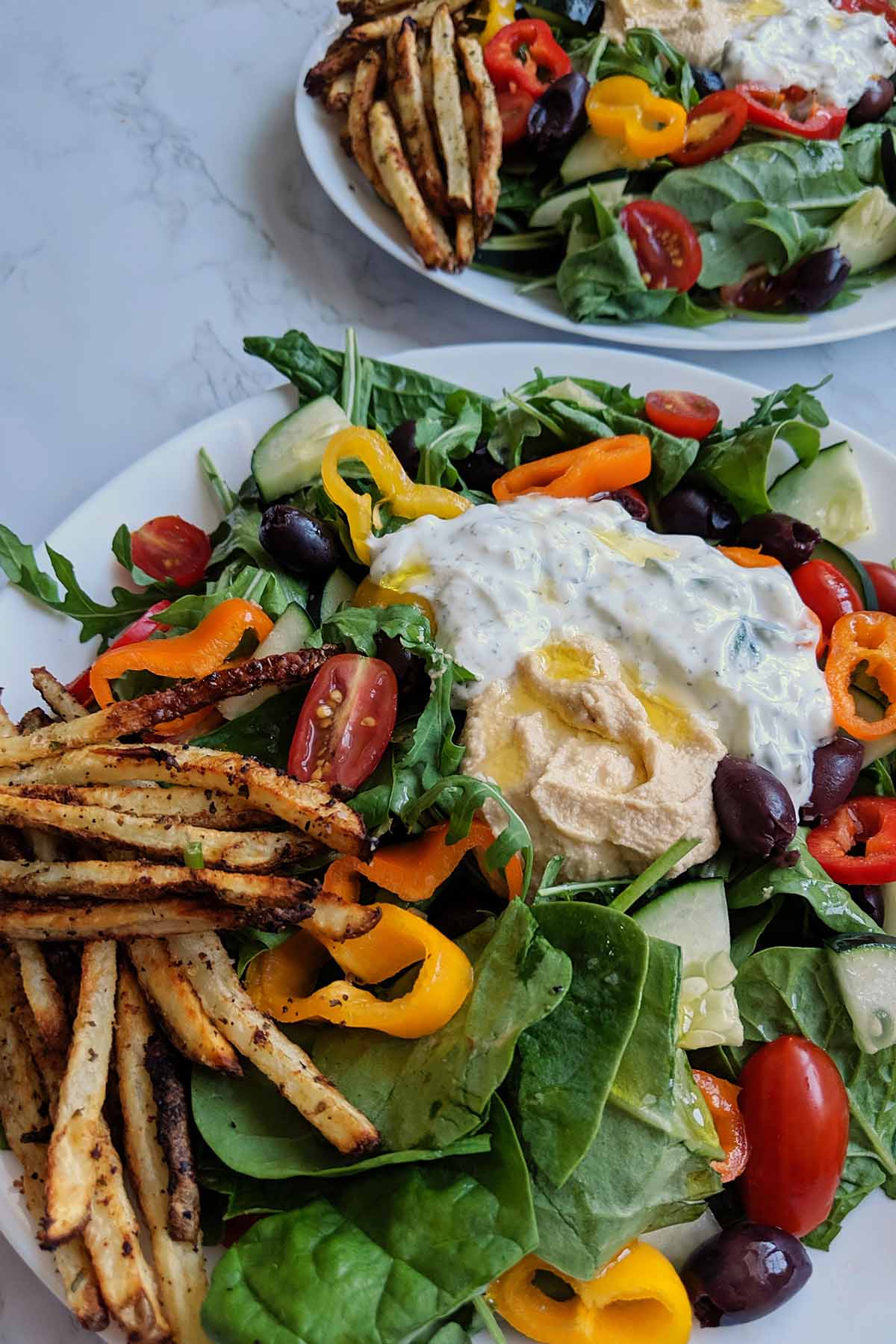 french fry Greek salad