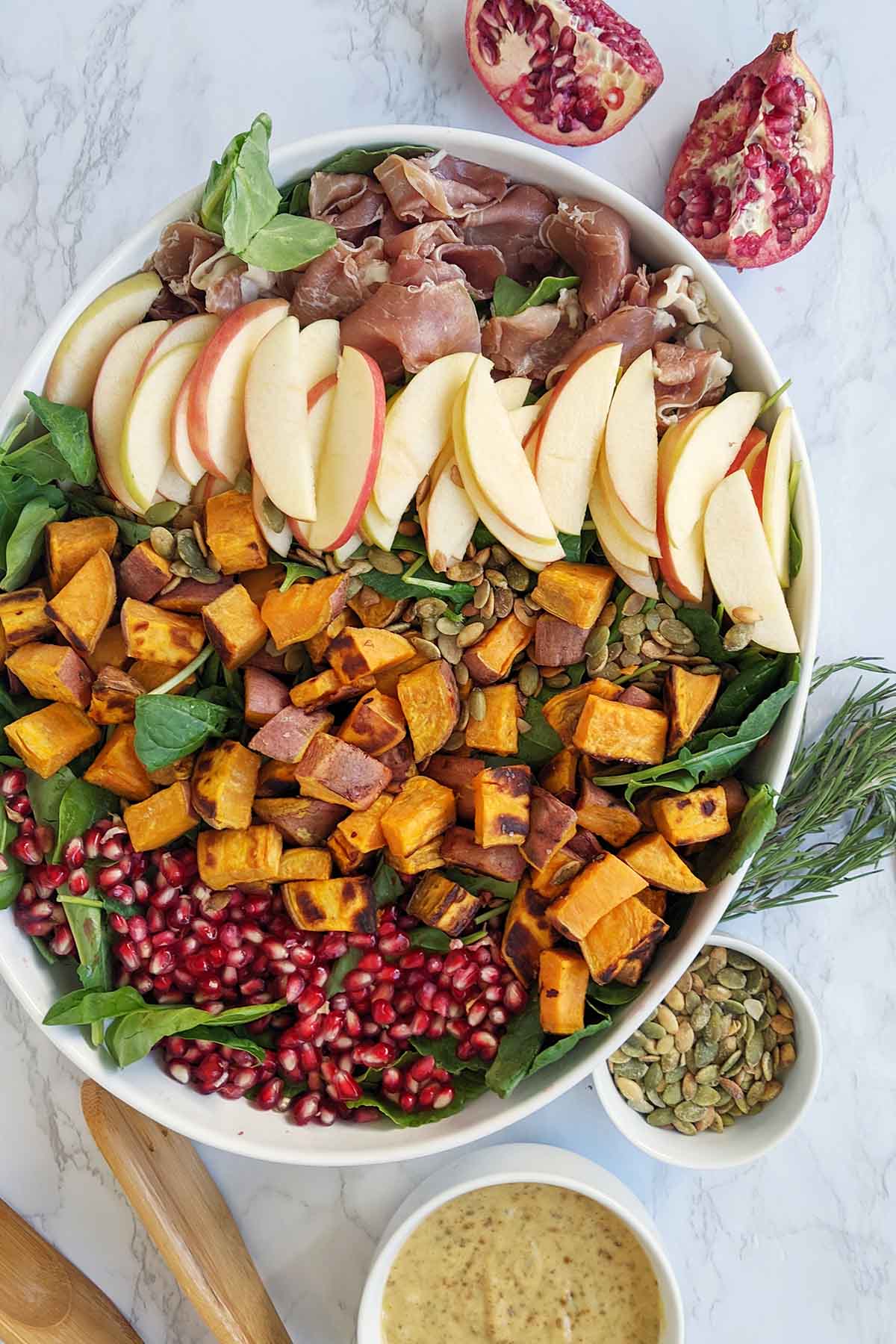 roasted sweet potato salad in large serving bowl.