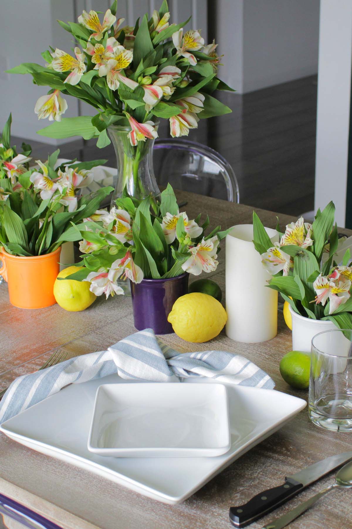 pretty summer tablescape with bright flowers
