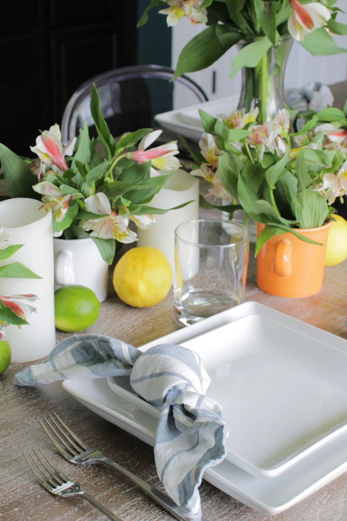 summer tablescape with flowers and candles