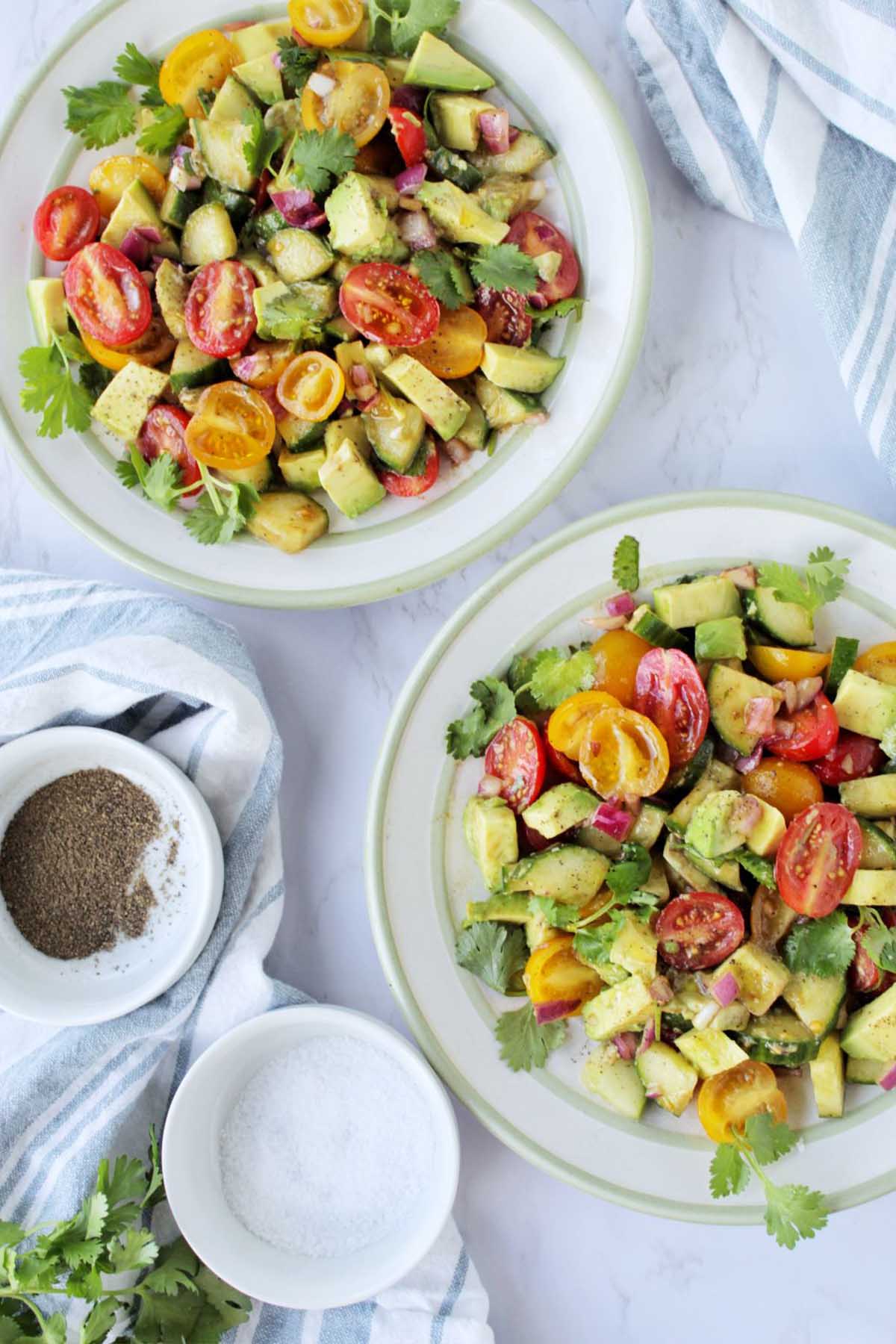 Two plates with Mexican avocado salad
