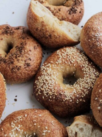 various bagels topped with sesame seeds.