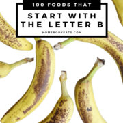 banana background labeled with foods that start with the letter b.