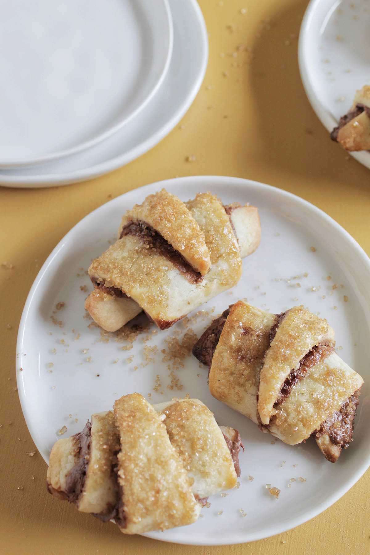 homemade rugelach cookies with chocolate hazelnut spread