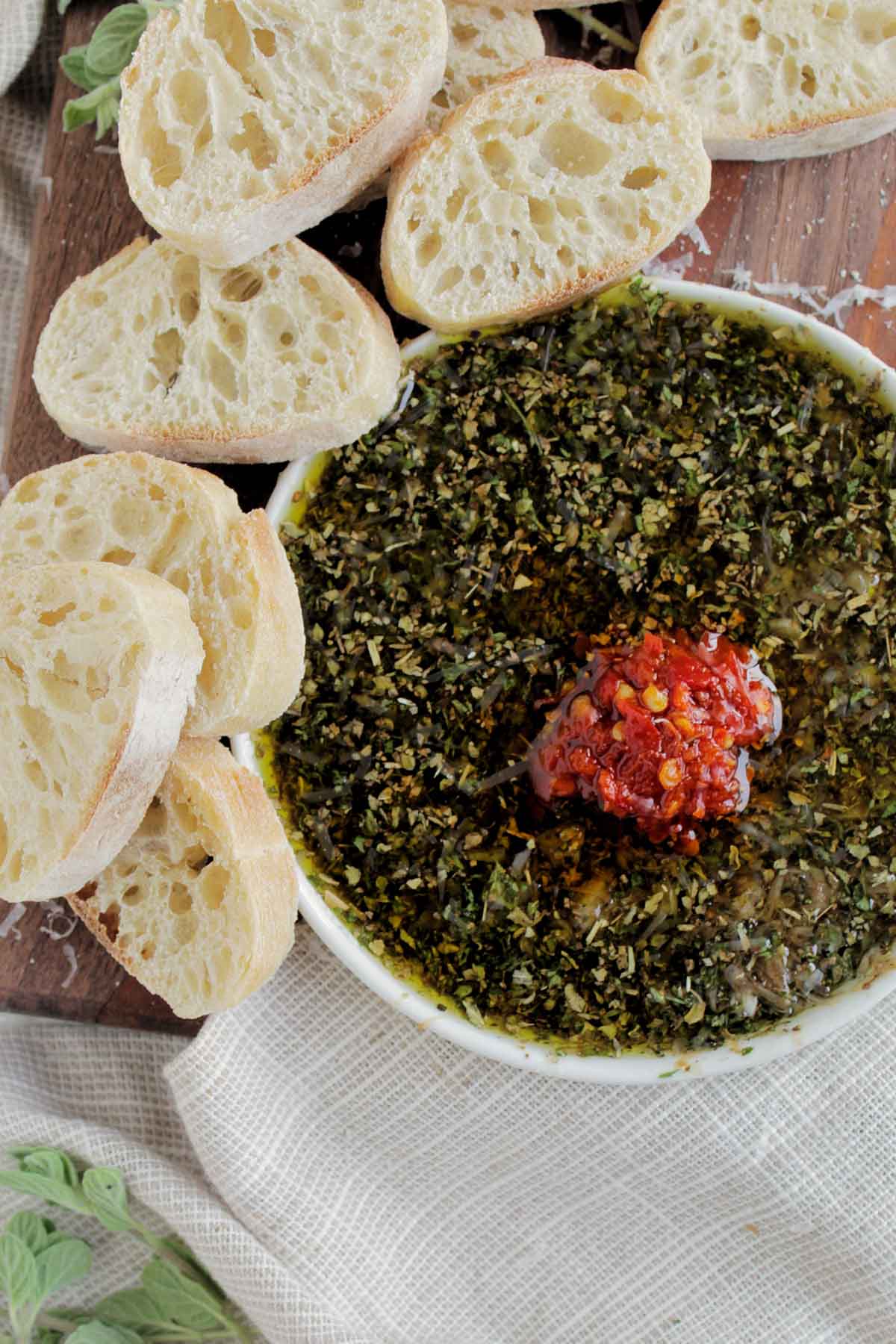 herbed olive oil dip with calabrian chili paste