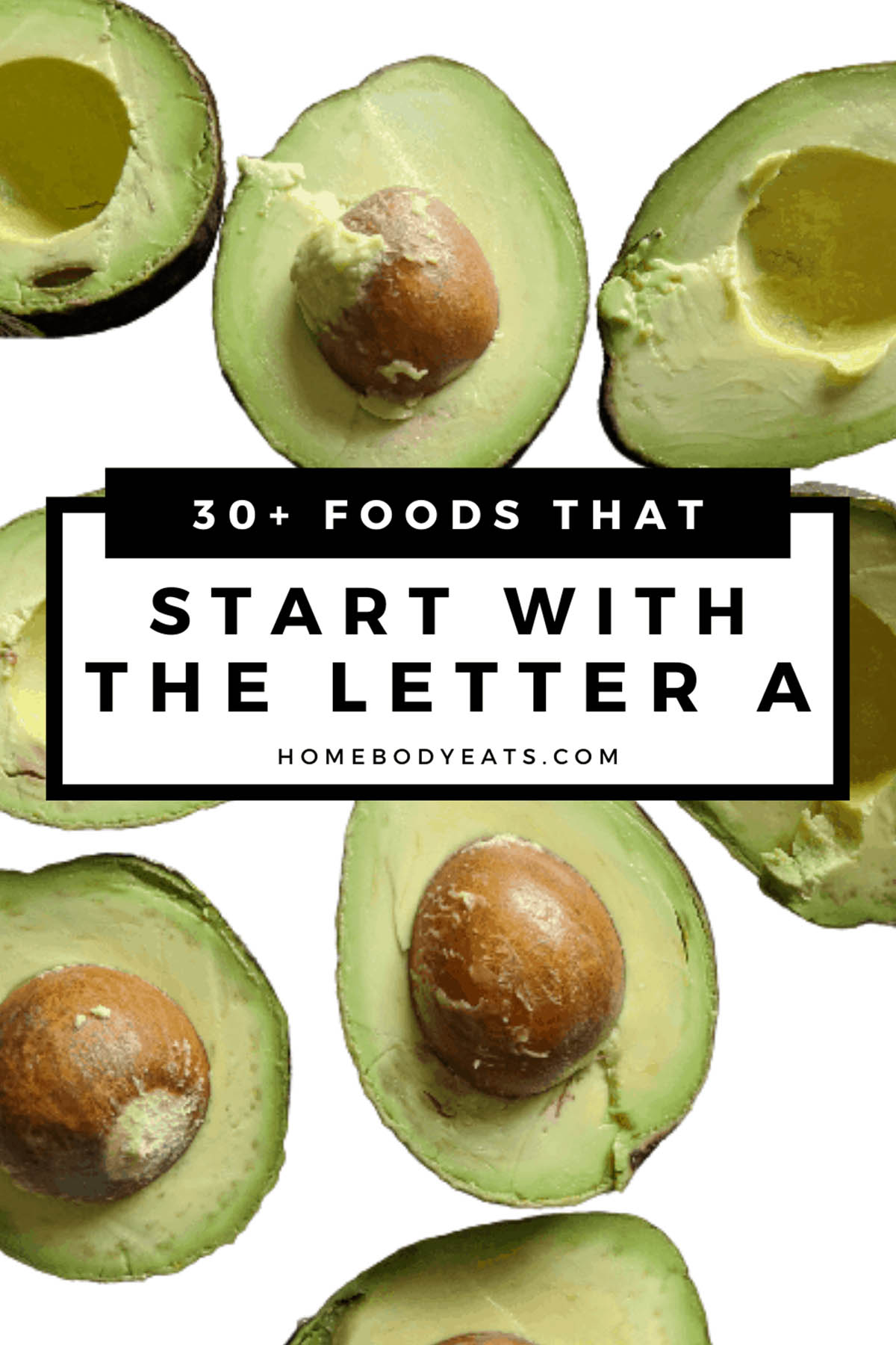 foods that start with the letter A avocado background
