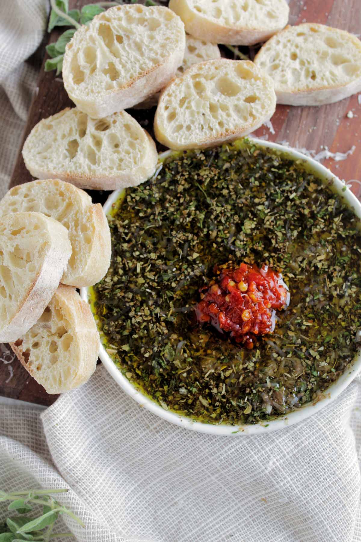 bread dipping oil with herbs.