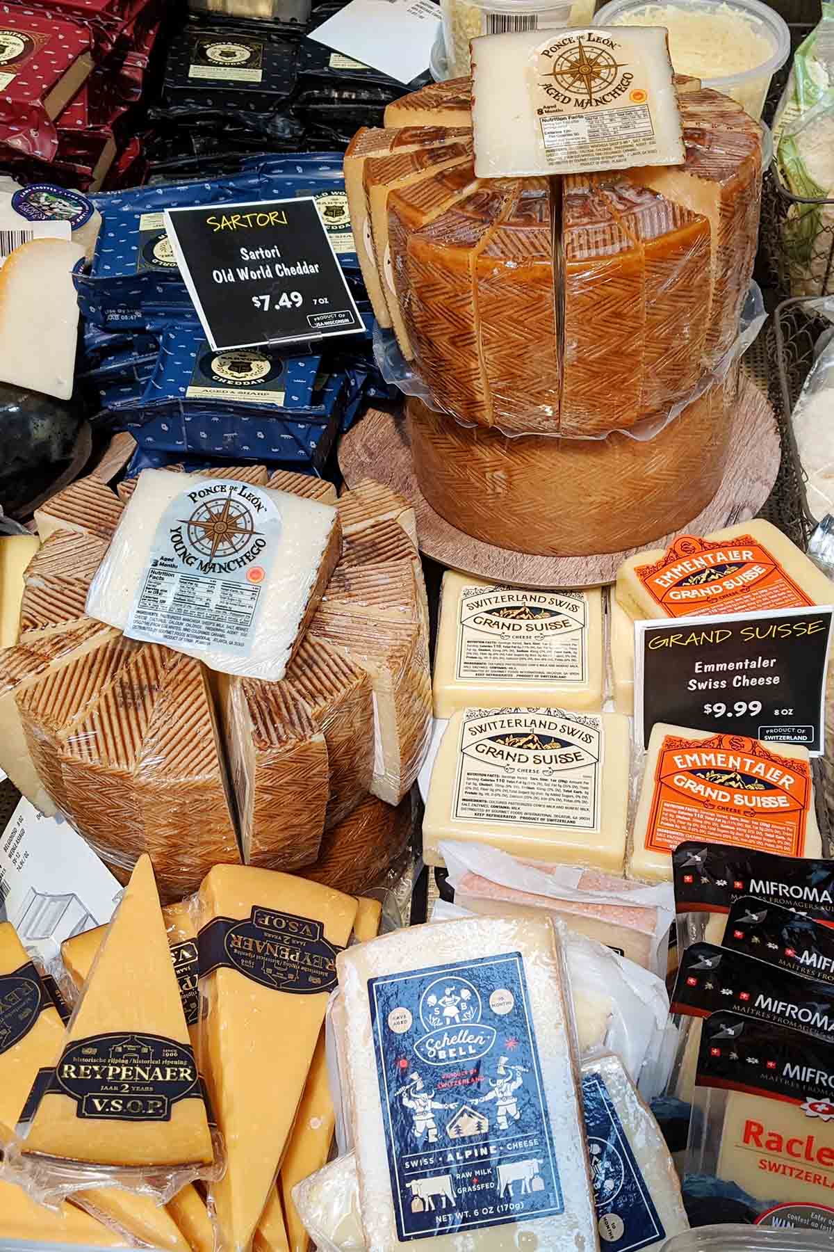 various hard cheeses like manchego