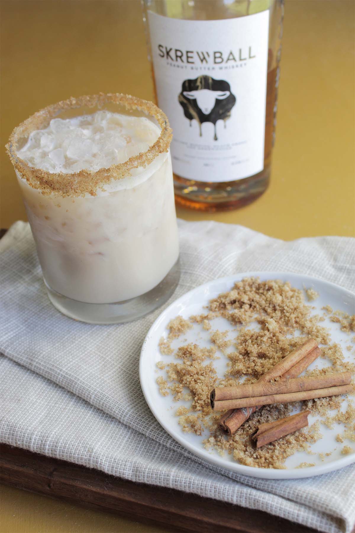 peanut butter whiskey and baileys with sugar rim.