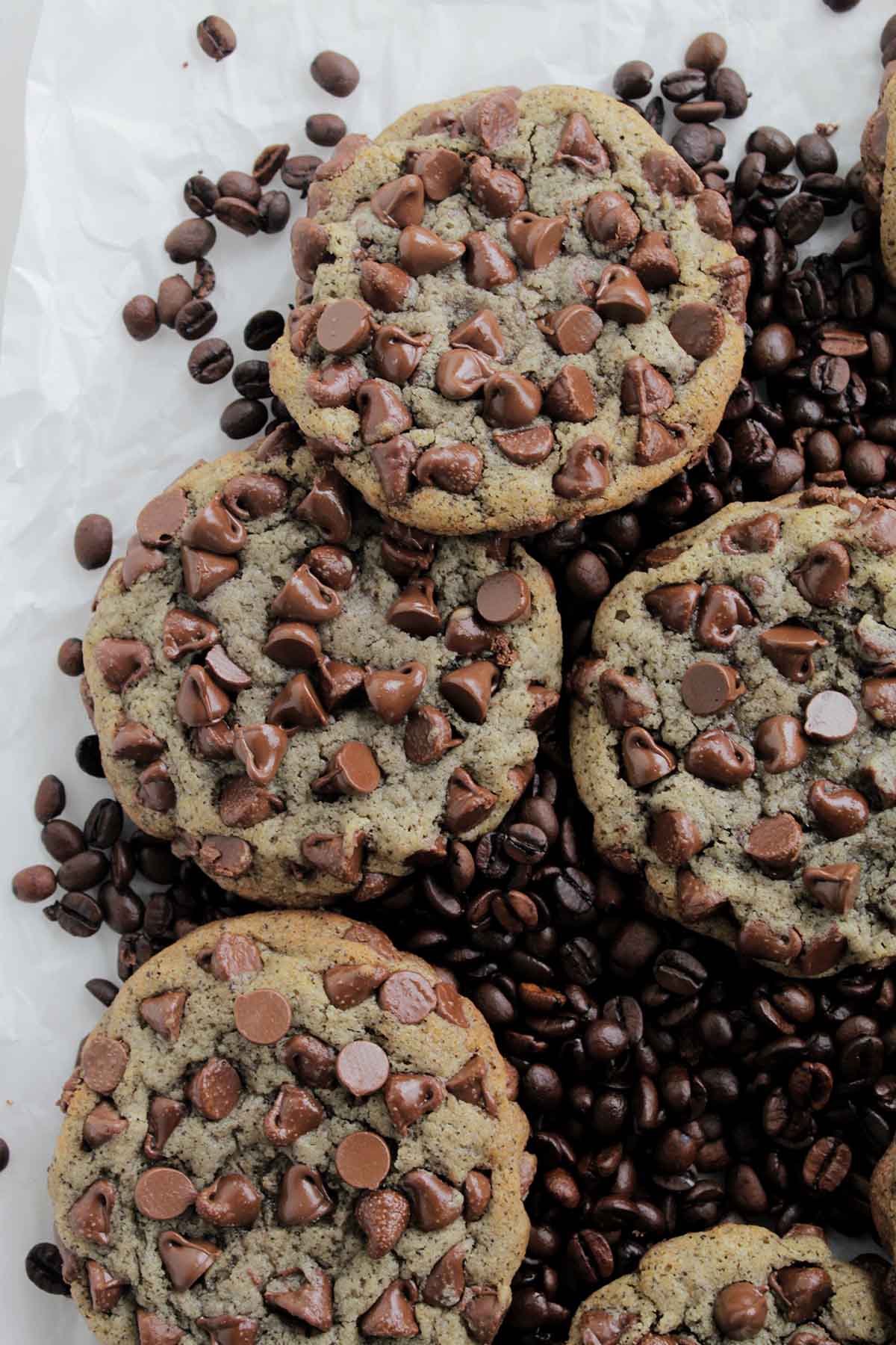 coffee cookies with lots of chocolate chips