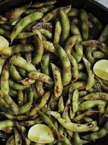 unshelled edamame with soy sauce.