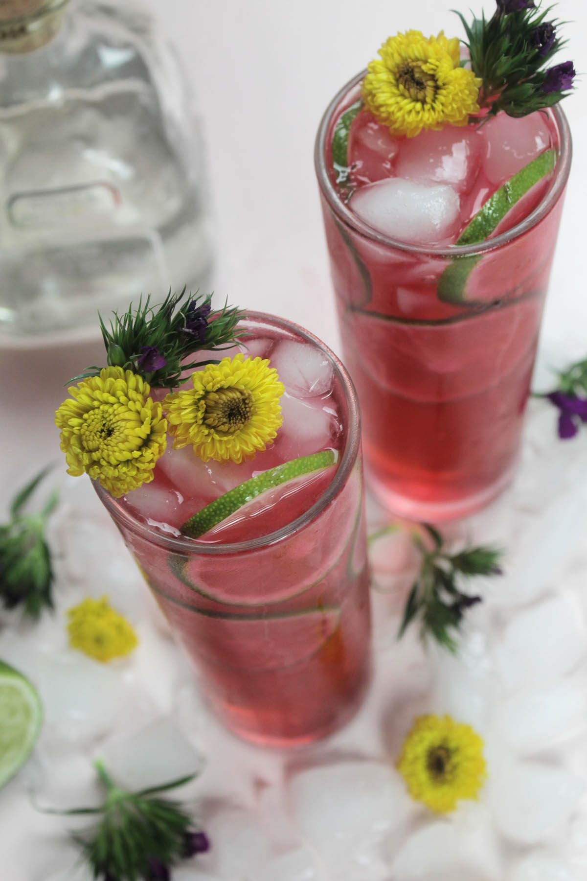 sprite and tequila cocktail with hibiscus tea