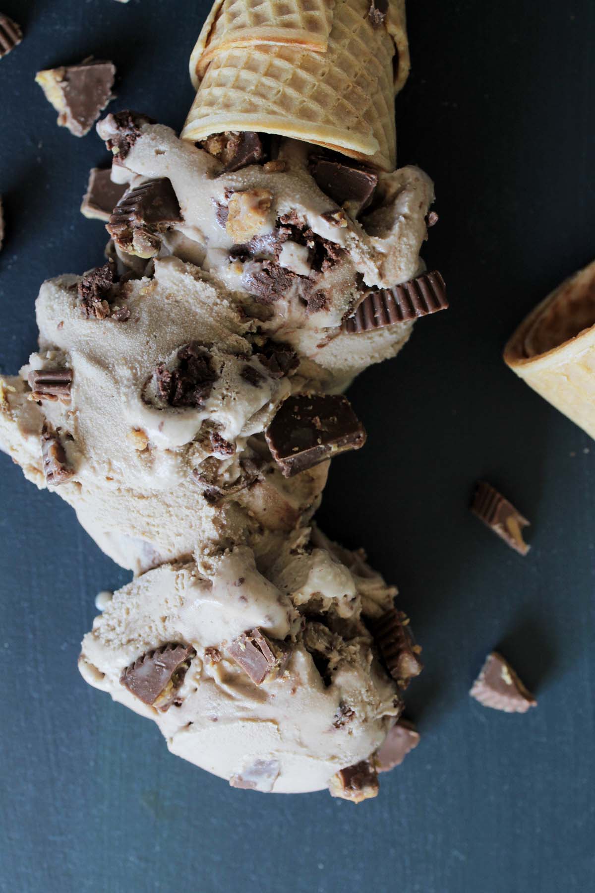 chocolate moose tracks ice cream in waffle cone.