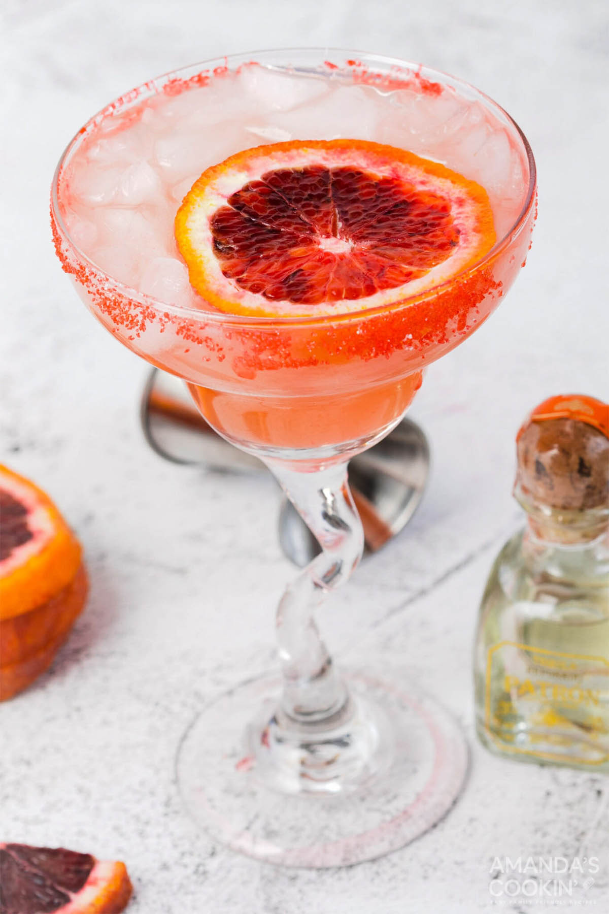 patron cocktail with blood orange slice