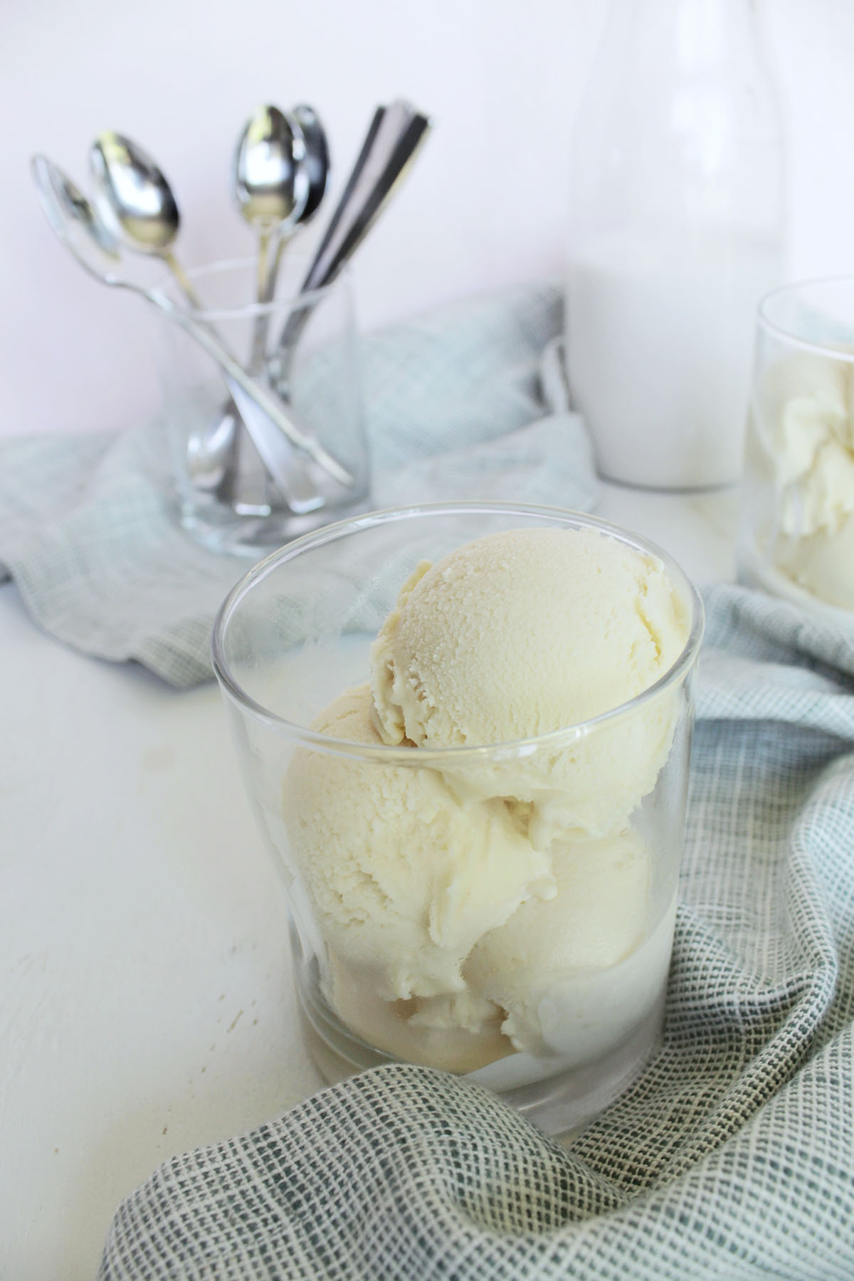vanilla ice cream in a glass cup.