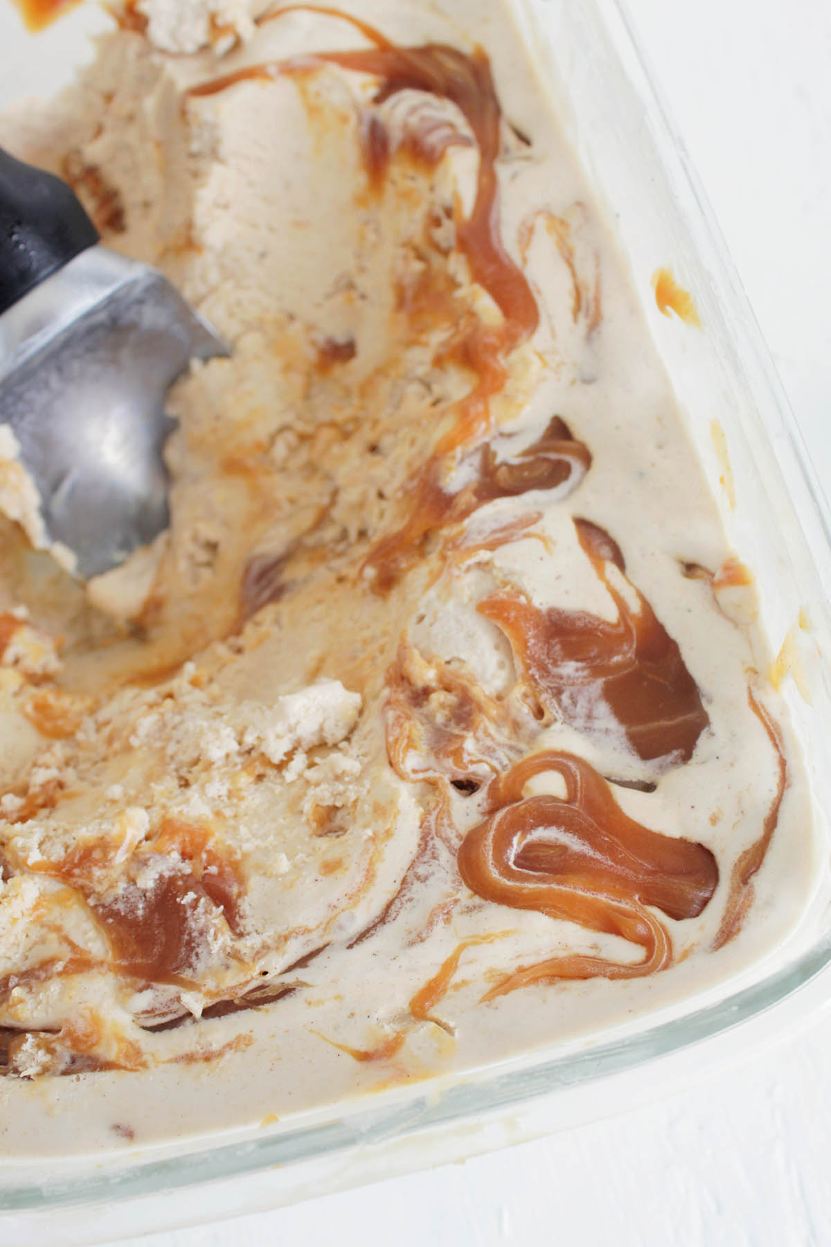 apple pie ice cream in storage container.