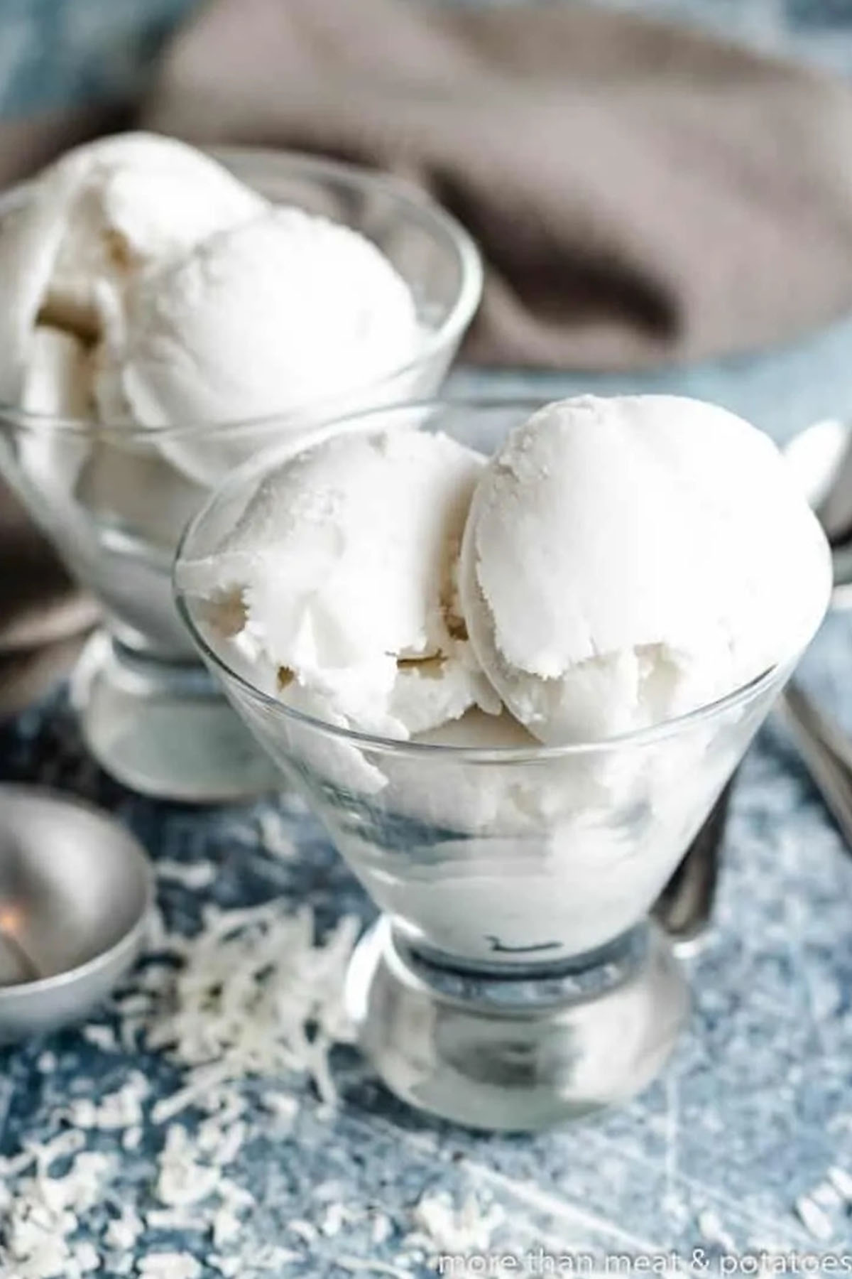 coconut milk sorbet in martini glass.