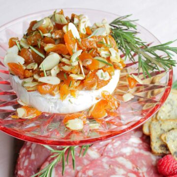 baked brie with apricots and slivered almonds on top.