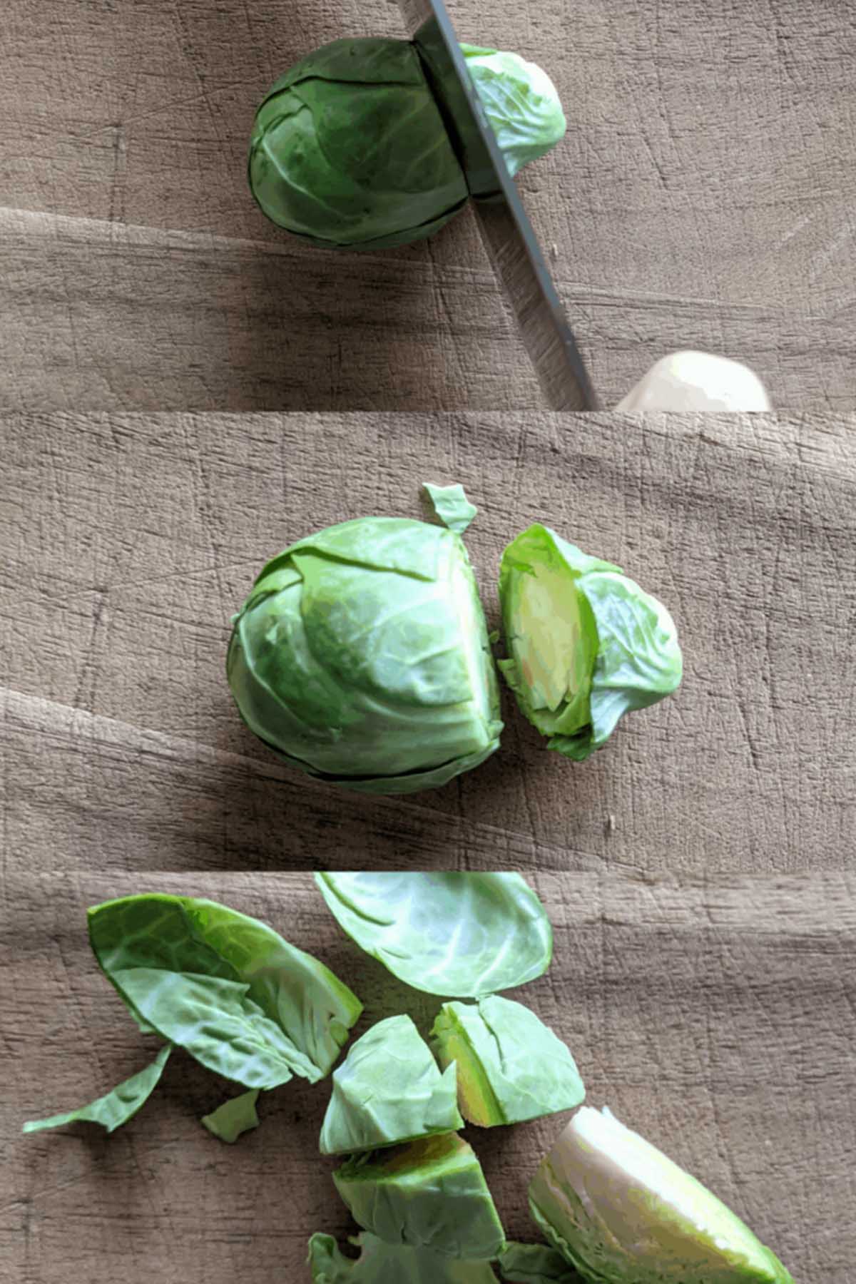 steps to cut a brussel sprout.