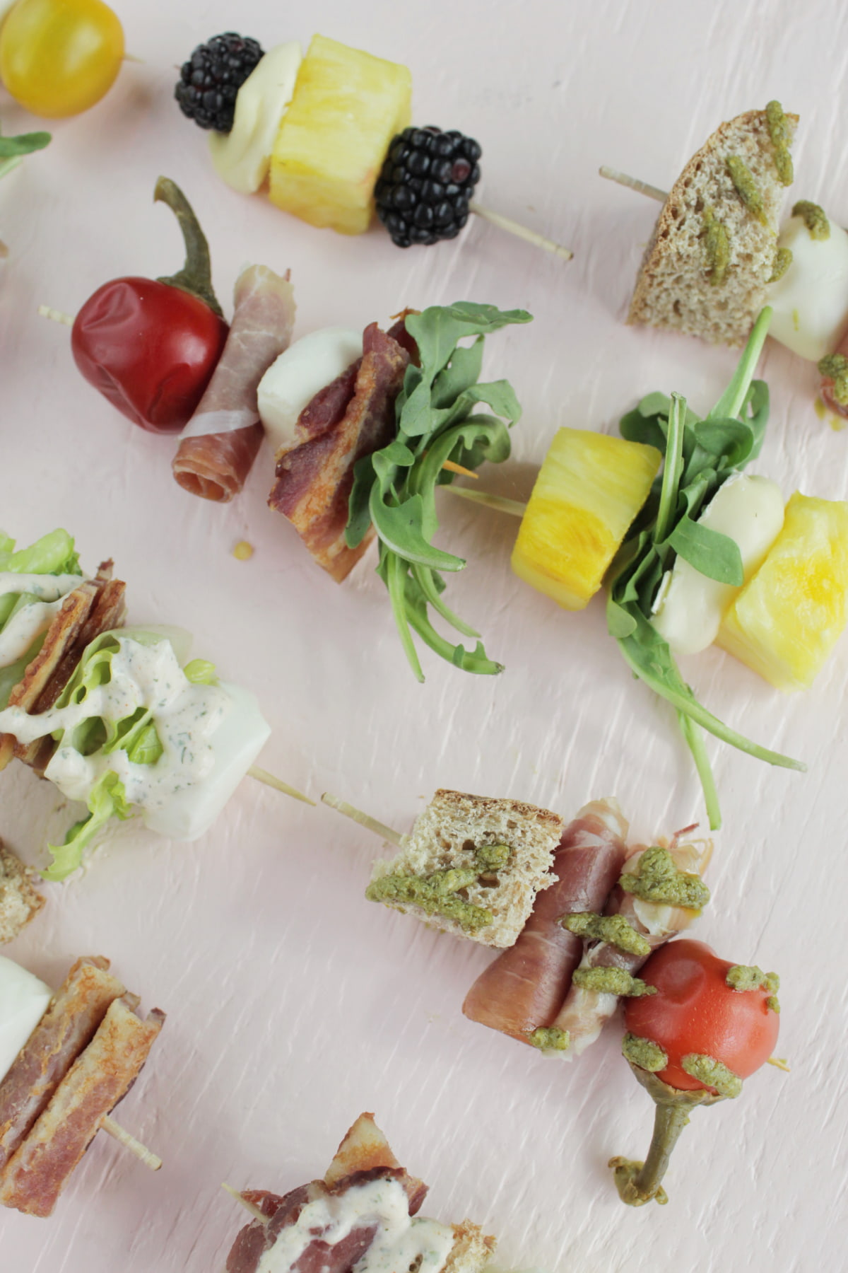 cold appetizer skewers on toothpicks.