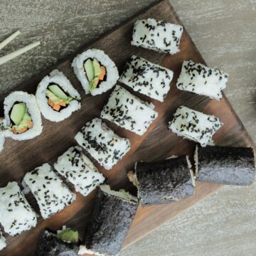 three types of sushi rolls.