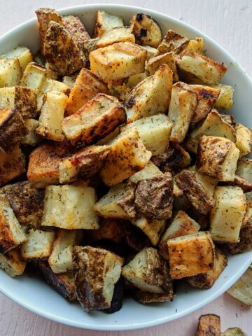 oven roasted dill and garlic russet potatoes.