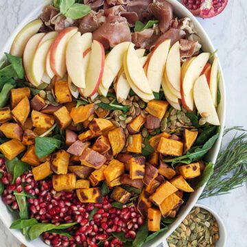 roasted sweet potato salad in large serving bowl.