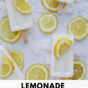 four ingredient lemonade popsicles with label.