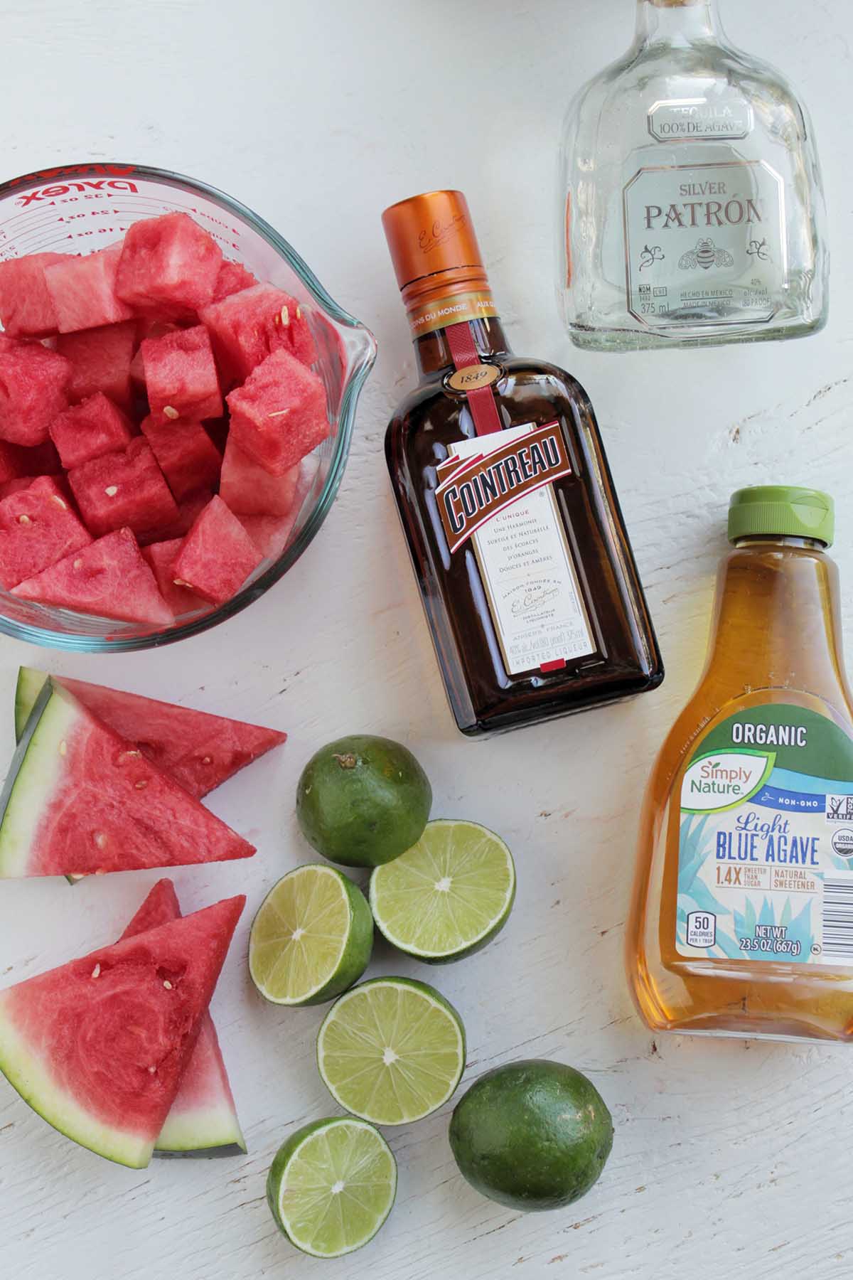 ingredients for a watermelon margarita.