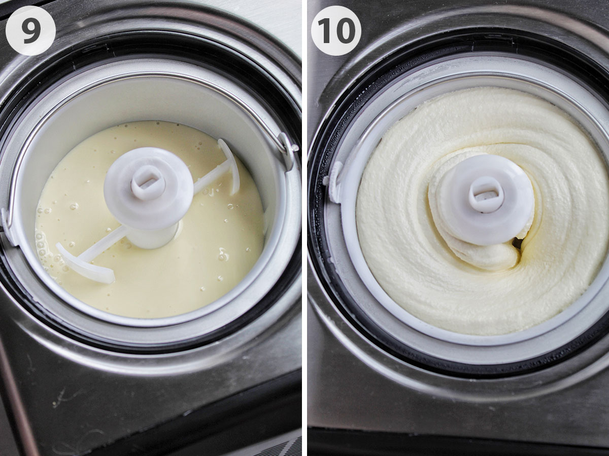 two numbered photos showing how to churn ice cream.