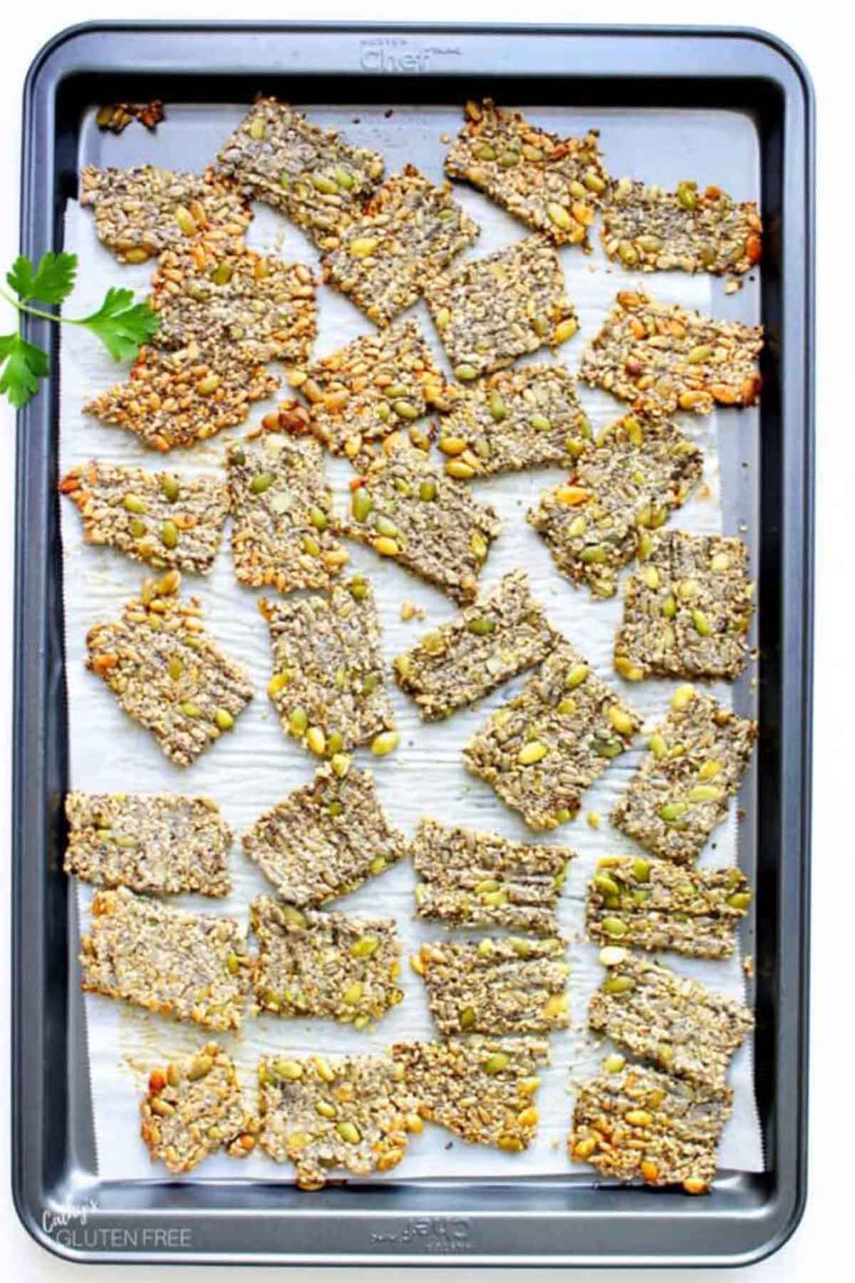 seed crackers on a sheet pan.