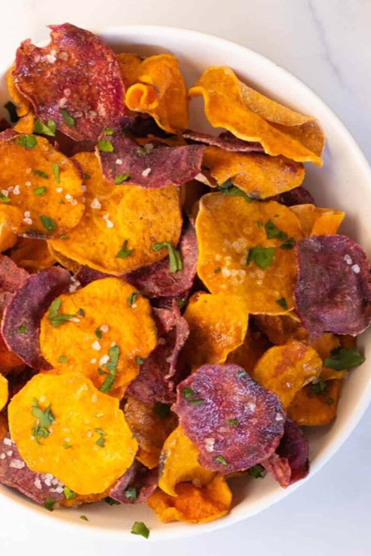 orange and purple sweet potato chips.