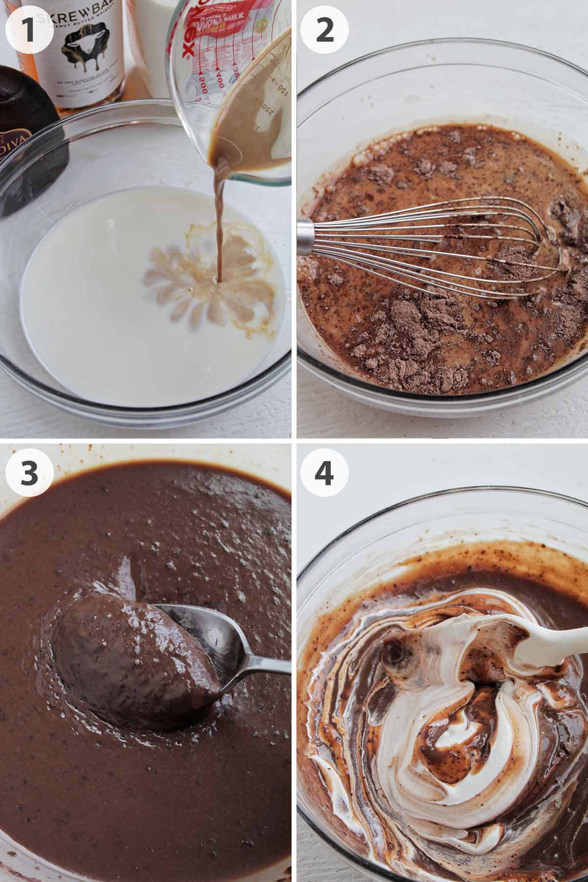 four numbered photos showing how to make pudding shots.