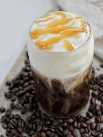 salted caramel cold foam with cold brew coffee.