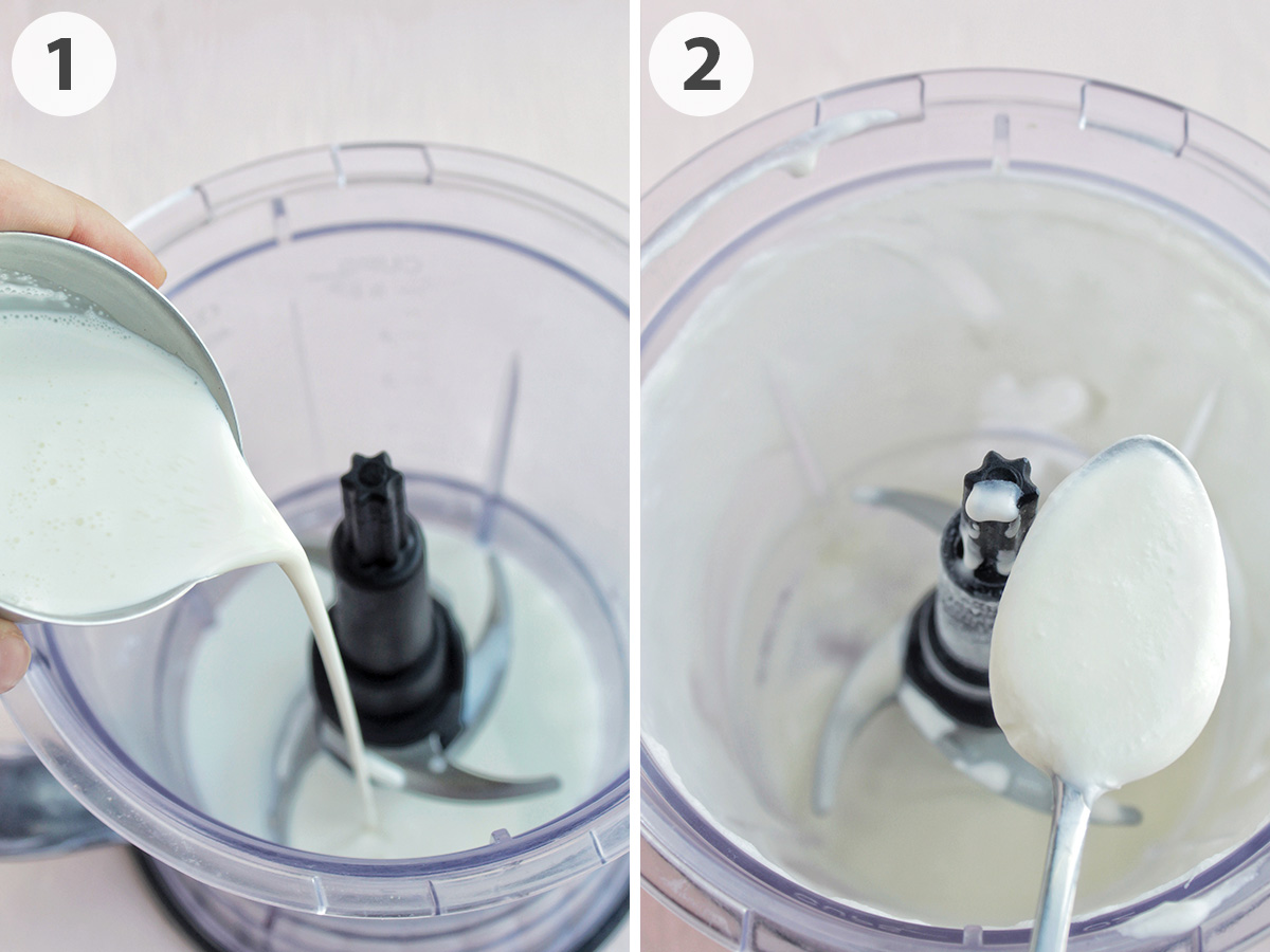two numbered photos showing how to make salted caramel cold foam.