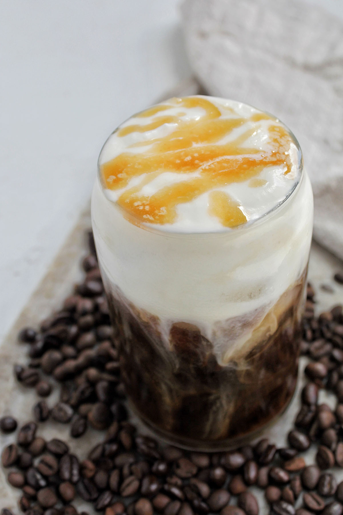 salted caramel cold foam with cold brew coffee.