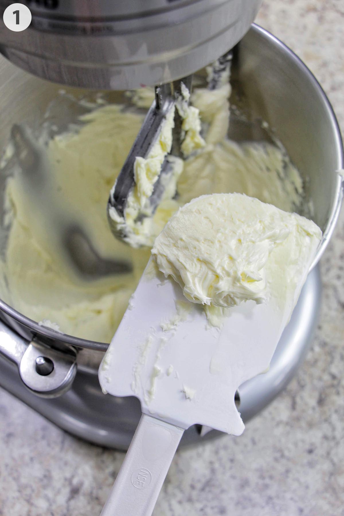 numbered photos showing properly creamed butter.