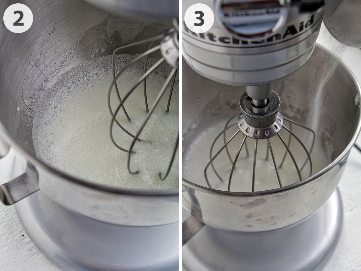 two numbered photos show how to make french macarons.