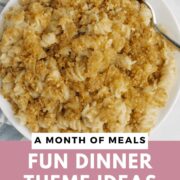 macaroni photo behind text of fun dinner theme ideas.