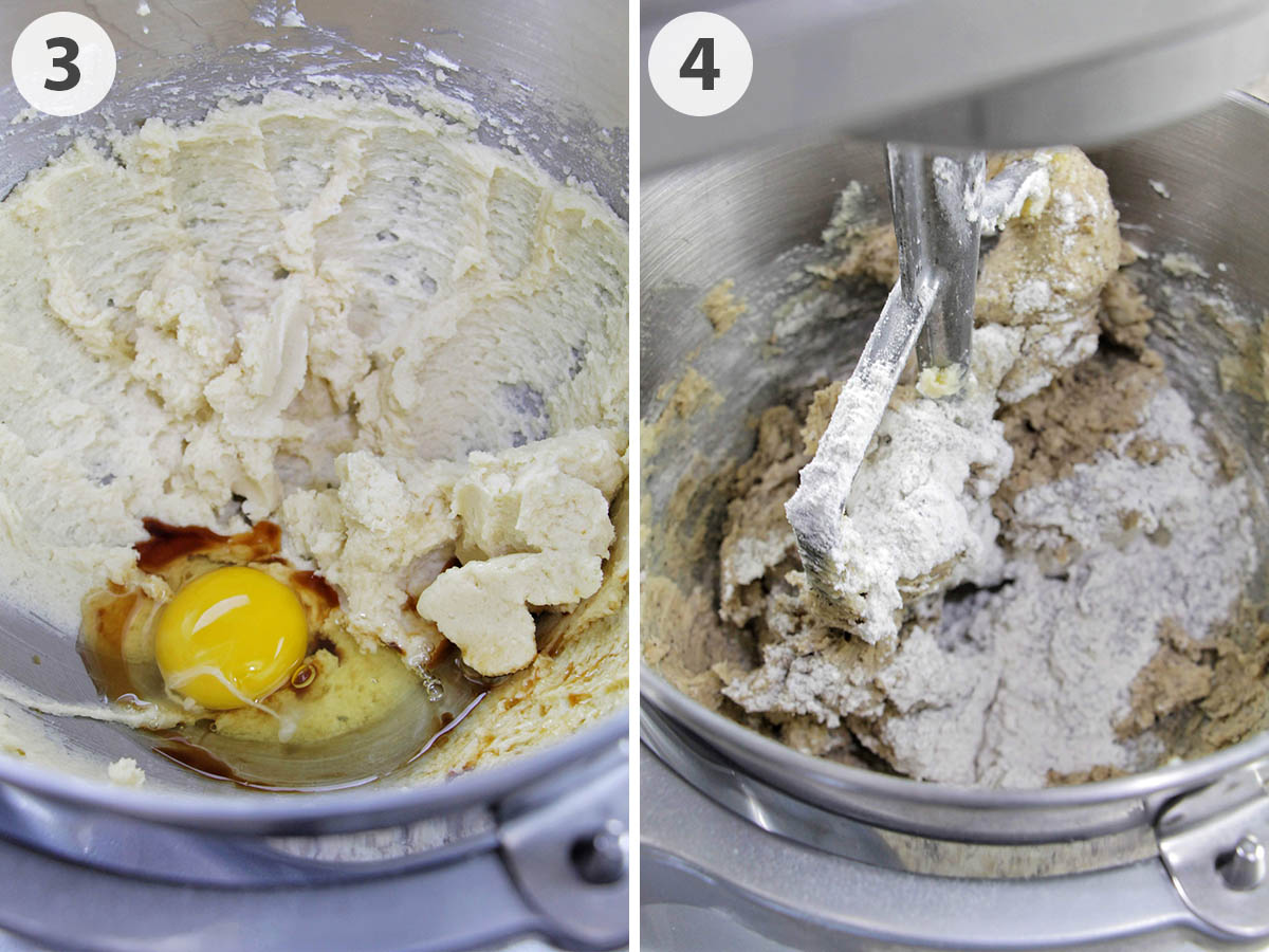 two numbered photos showing how to make cookie dough.