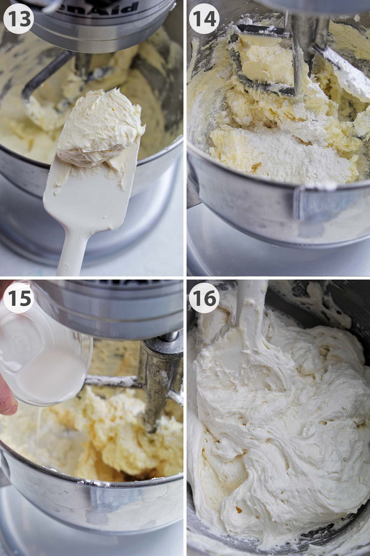 four numbered photos showing how to make buttercream.