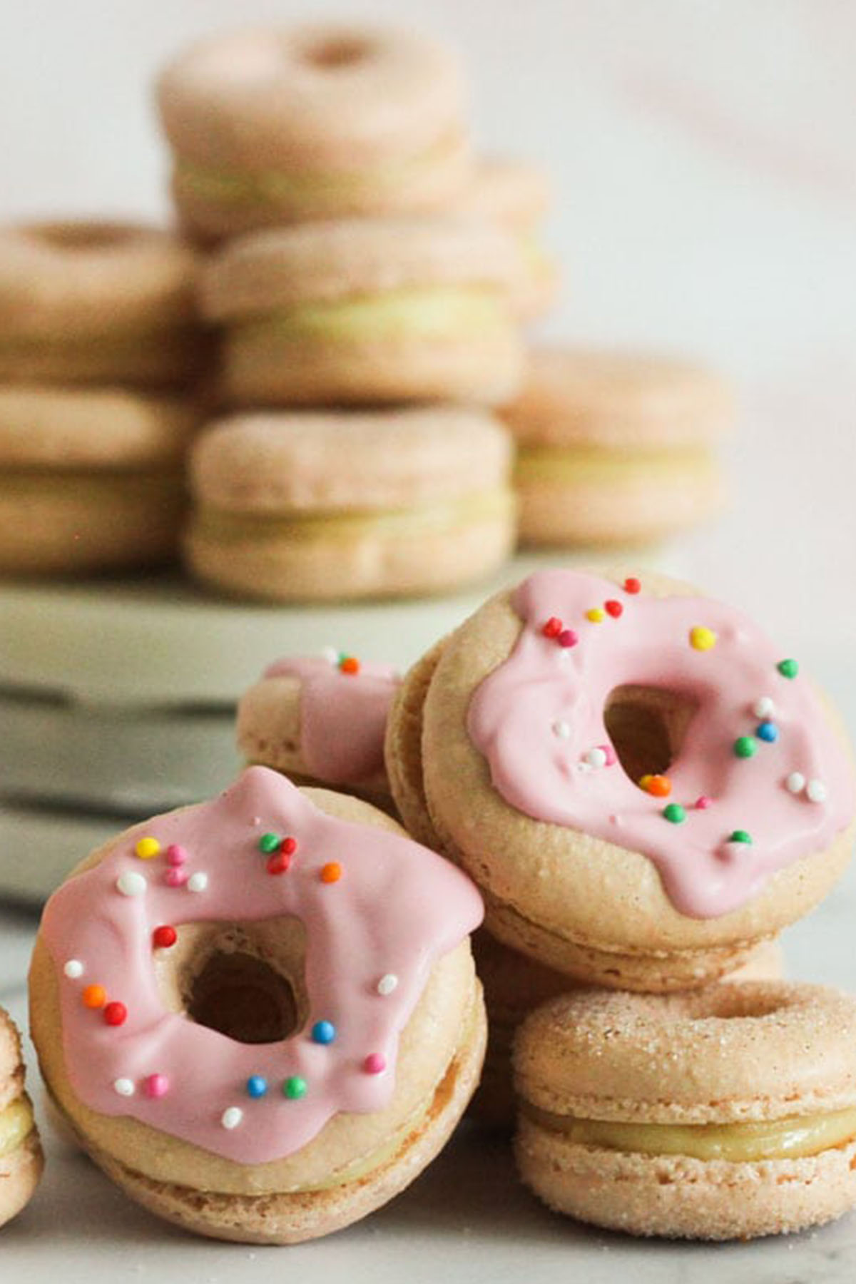 donut shaped cinnamon and sugar macarons.