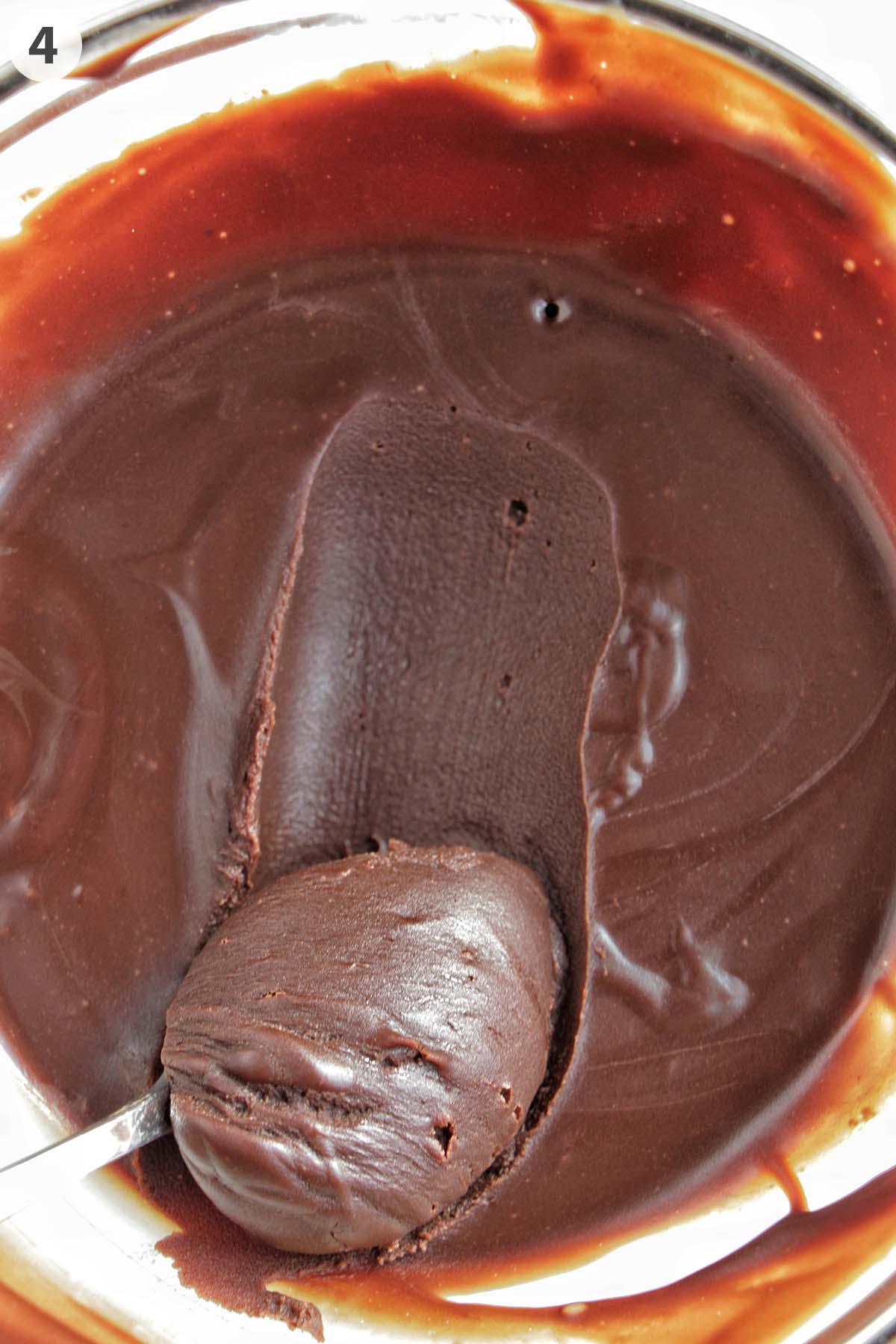 numbered photo showing firmed up ganache in a mixing bowl.