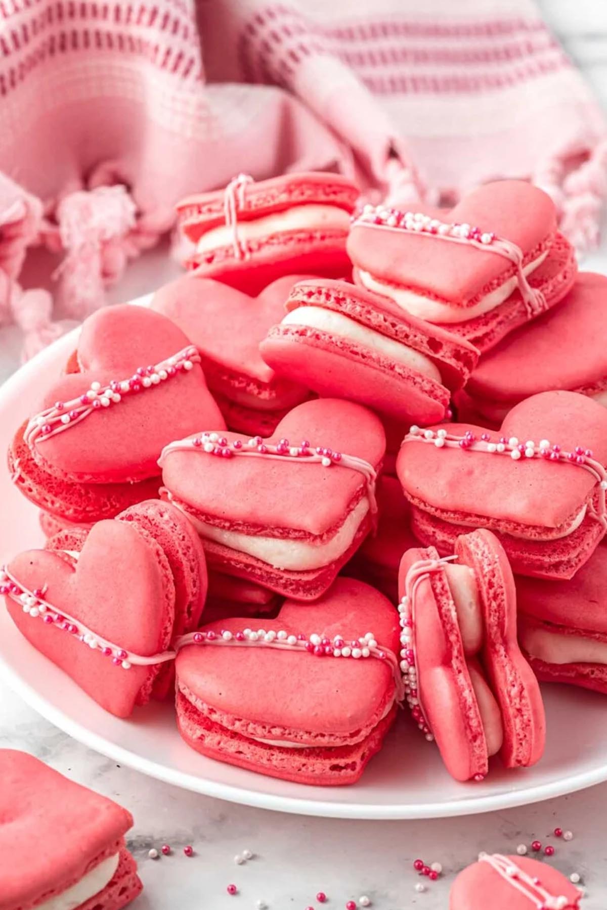 pink heart shaped macarons.