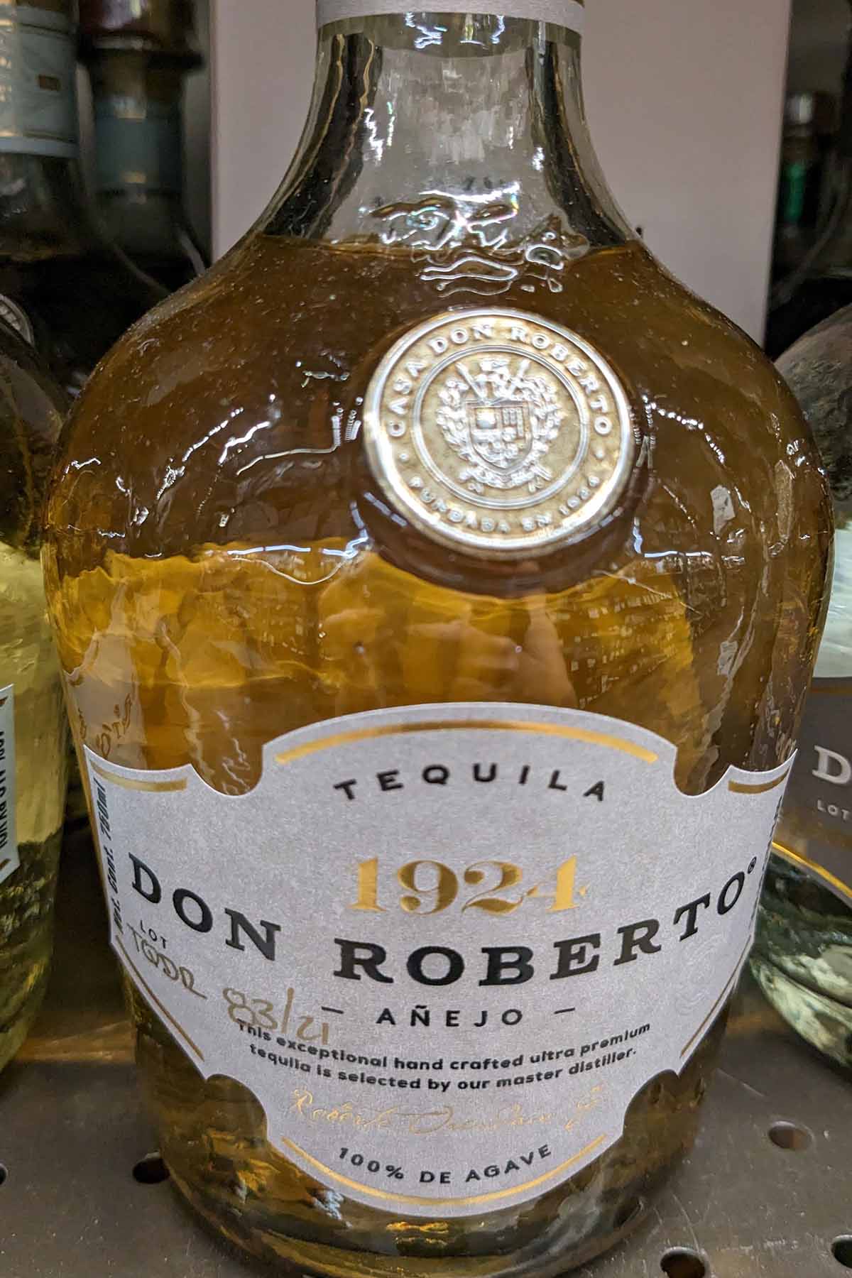 bottle of Don Roberto anejo tequila.