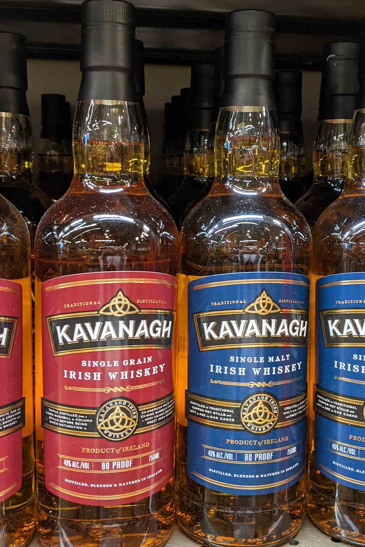 bottles of single malt Irish whiskey.