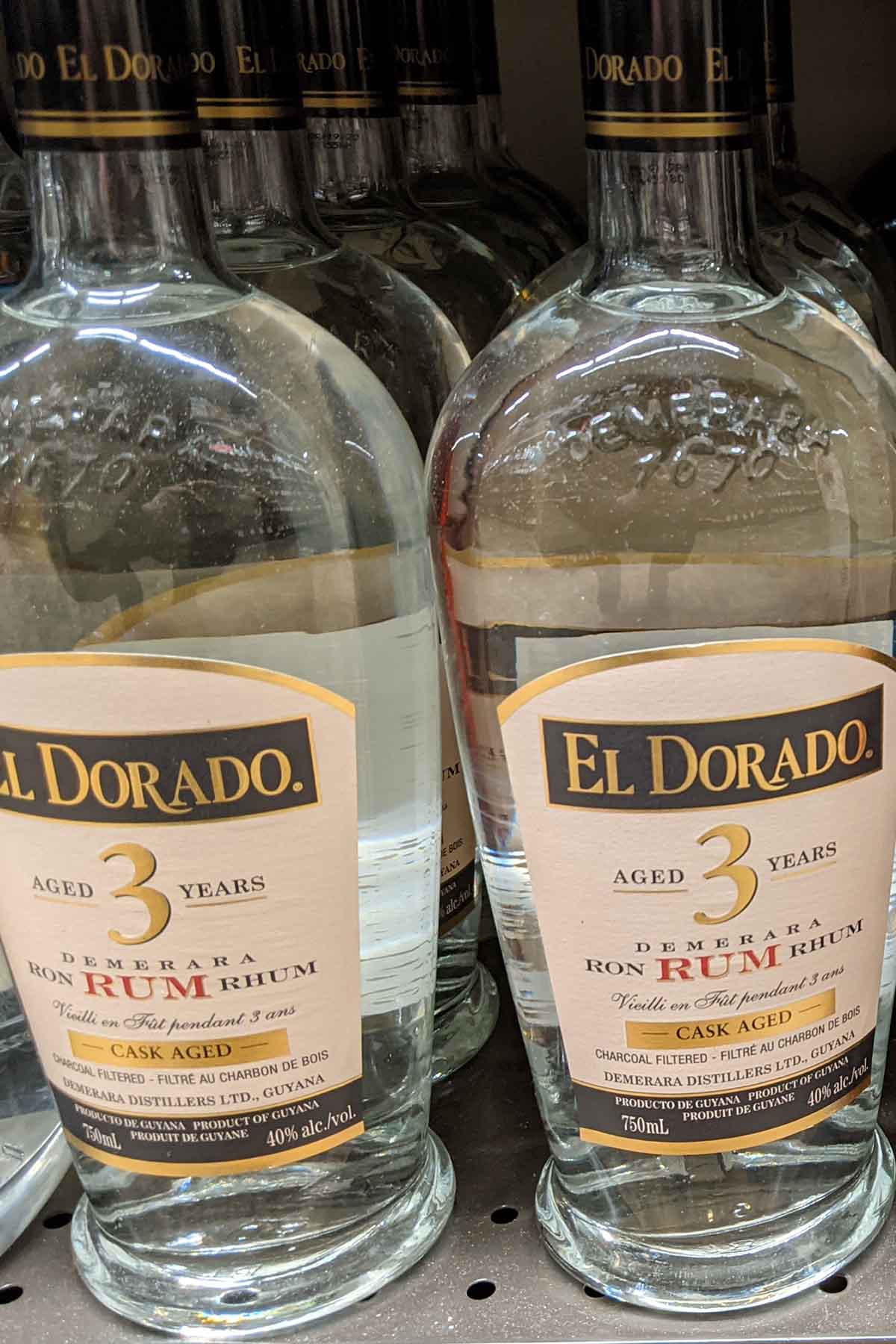 bottle of El Dorado light rum.